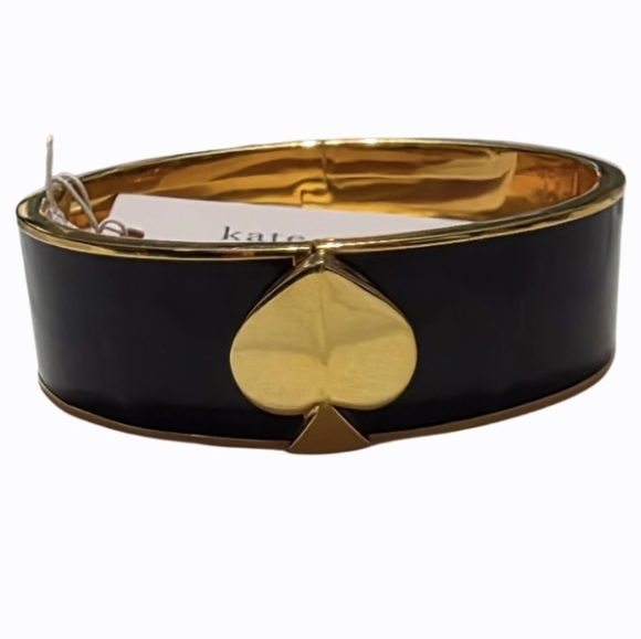 kate spade Jewelry - Kate Spade Black and Gold Spade Hinged Bangle Bracelet